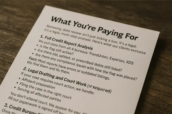 debt Review removal what you pay for